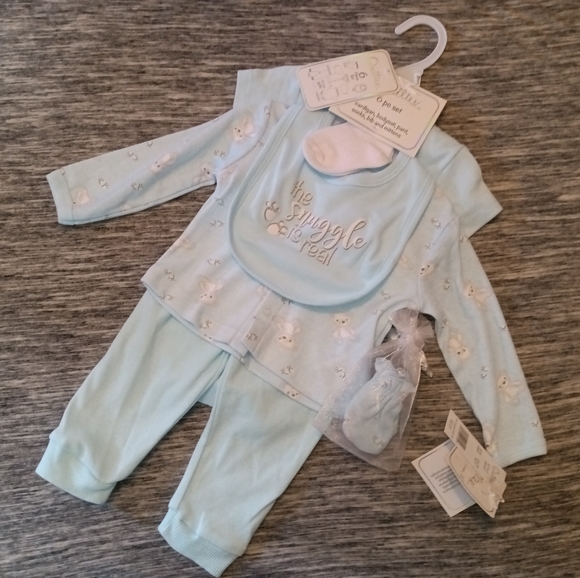 🆕Quiltex | "The Snuggle is Real" 6 Pc. Baby Boys Blue Layette Set Size 6-9 mos. - Picture 15 of 15
